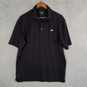 Masters Tech Golf Polo Size Large Black Striped Augusta Logo Button Up Shirt
